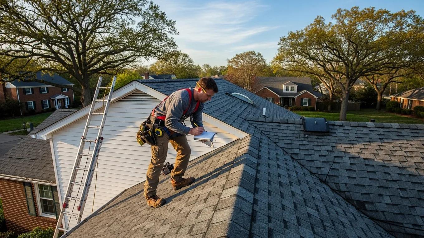 Roofer conducting a thorough inspection of a residential roof, highlighting the importance of professional assessments