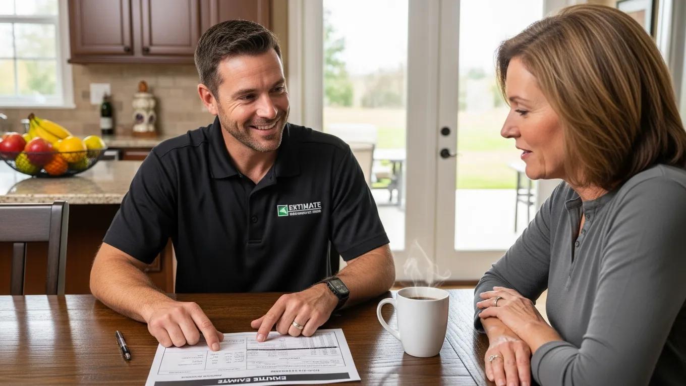 Roofing contractor discussing project details with a homeowner