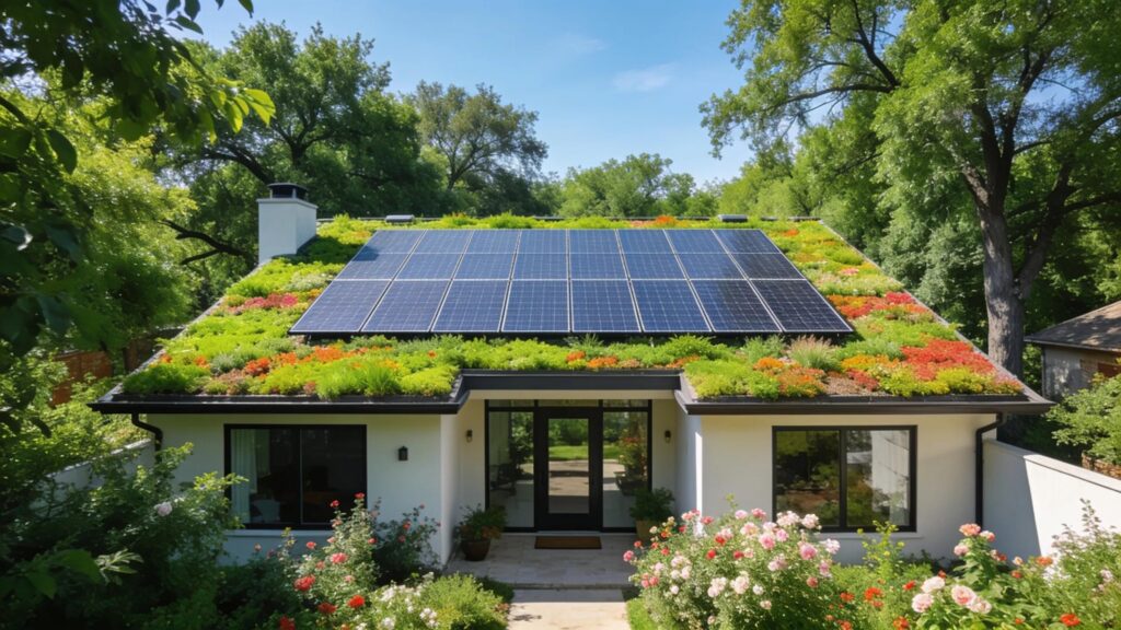 Eco-friendly home with sustainable roofing and solar panels in Fort Worth