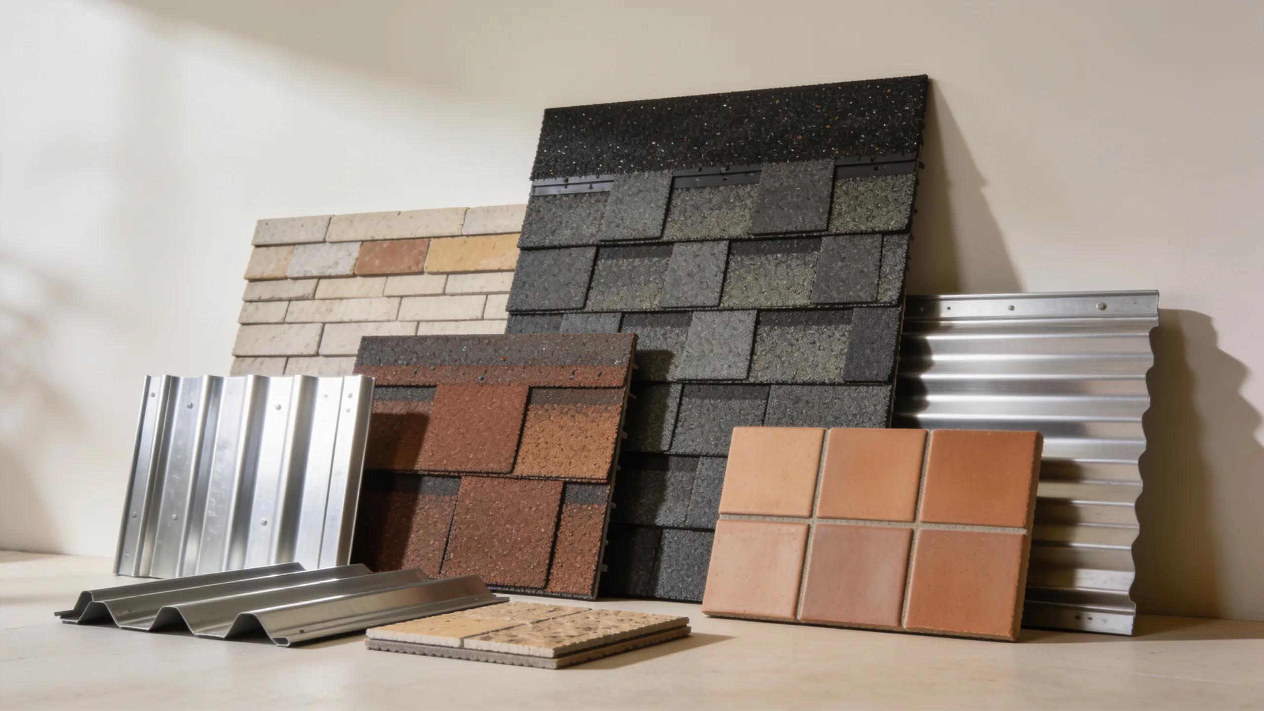 Variety of roofing materials including asphalt shingles, metal roofing, and tiles for selection