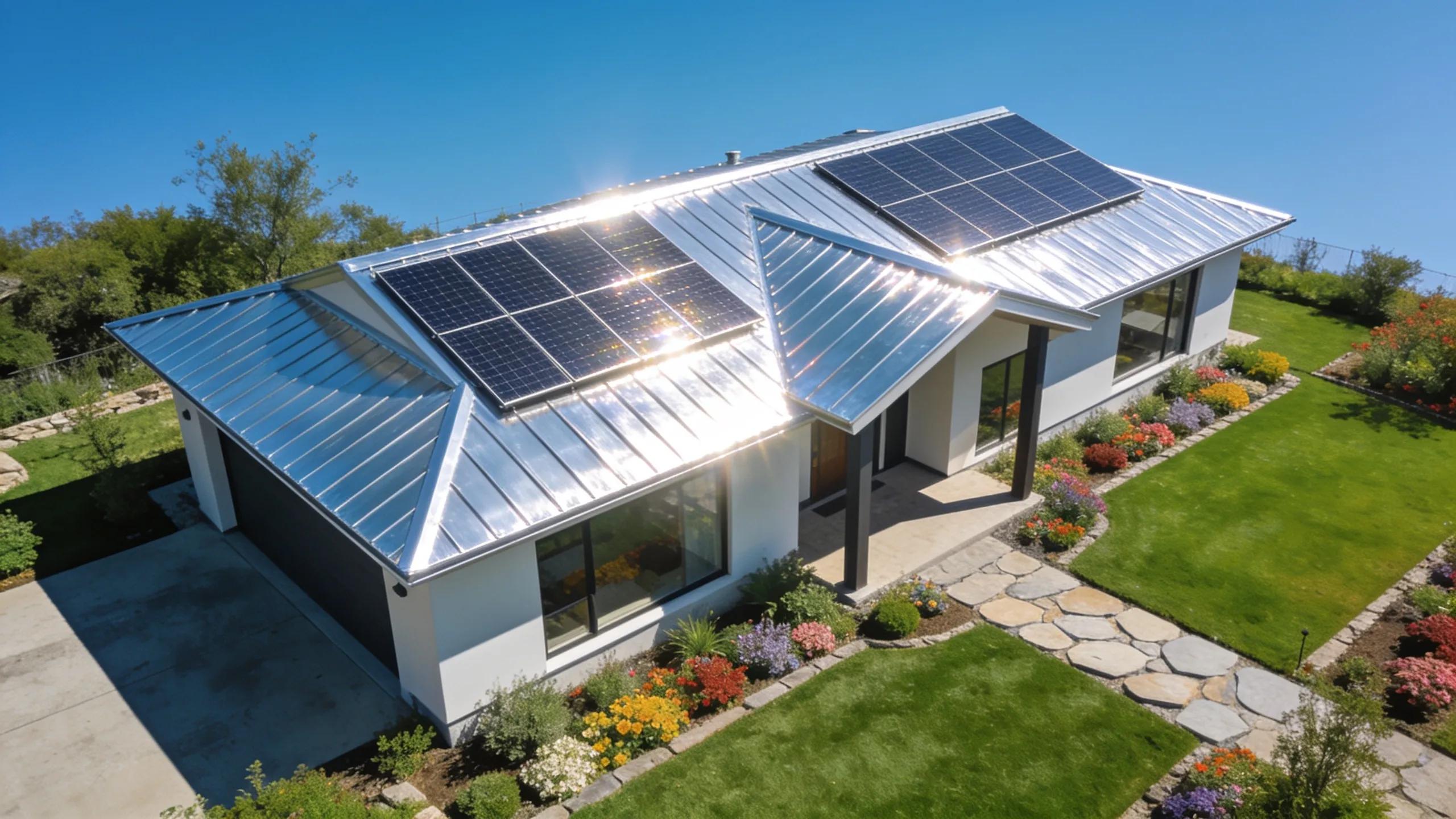 Modern home with a shiny metal roof, highlighting its durability and energy efficiency in residential roofing options