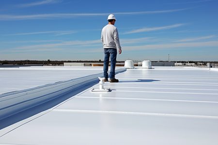 tpo roofing contractor inspecting a roof